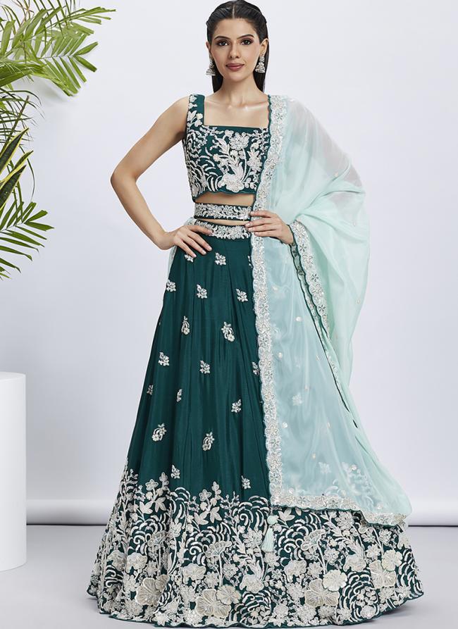 Pure Georgette Green Wedding Wear Sequins Work Lehenga Choli